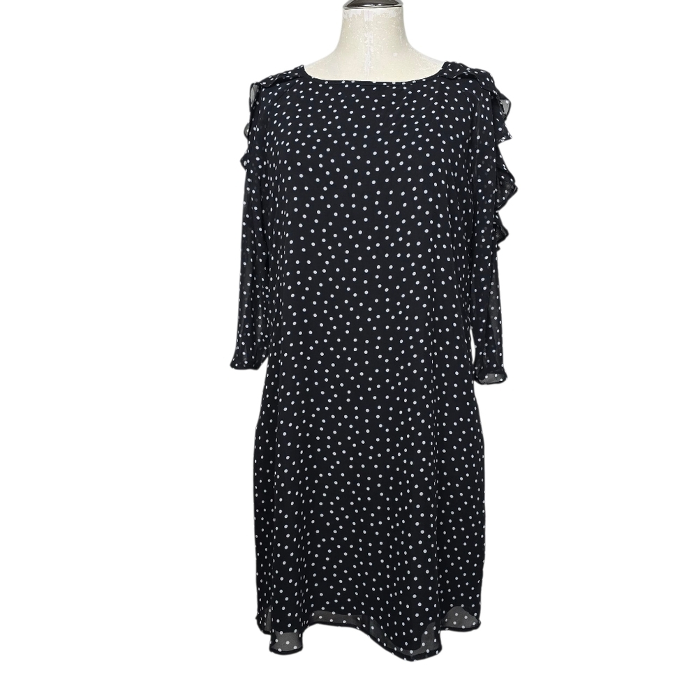 Chico's Polka Dot Ruffle Black White Dress S